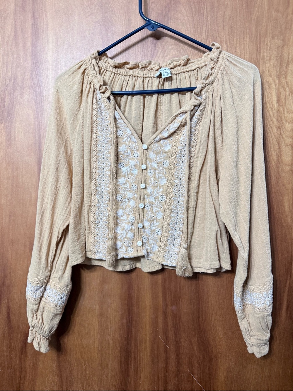 American Eagle Mustard Yellow Boho Cropped Top